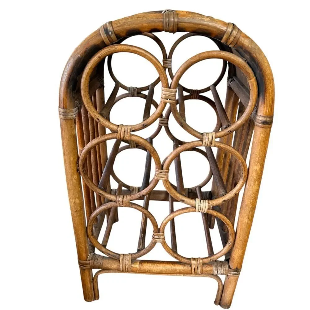 Vintage 70’s Bamboo and Rattan 6 bottle Freestanding Wine Rack